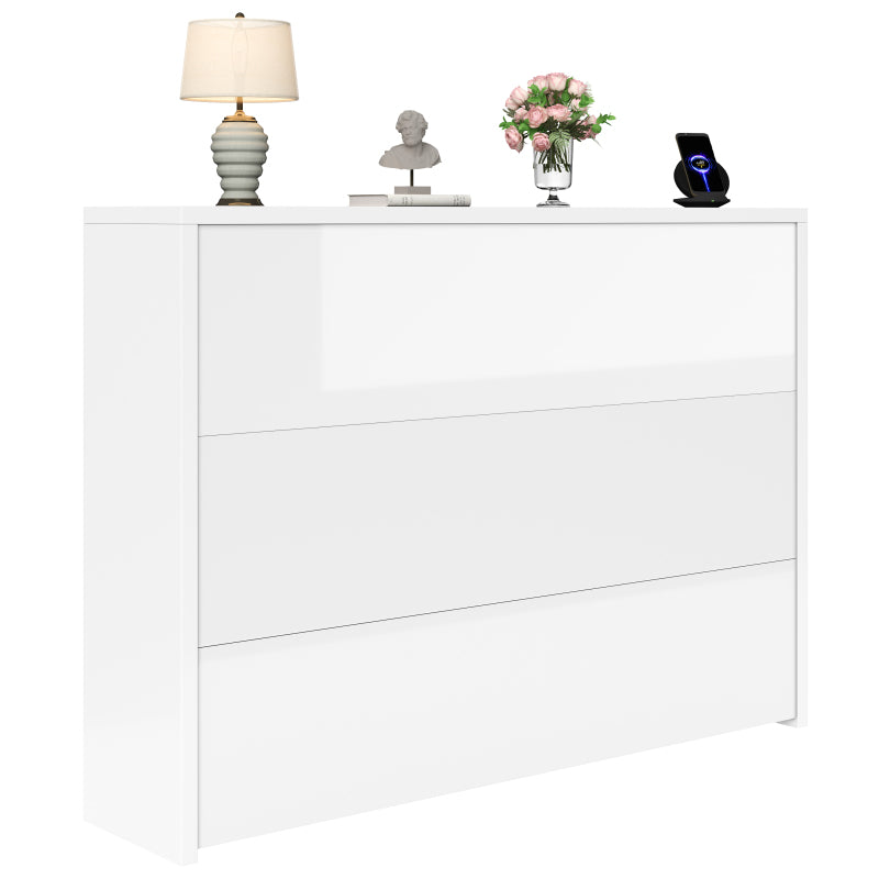 Faltbarer Schreibtisch mit Rollen & Wireless Charger–2-in-1 Sideboard & Arbeitsplatz, 115×27×93 cm (geschlossen, 95×51cm) White