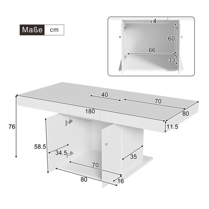 Ausziehbarer Esstisch, L140/180*W80*H76cm, Weiß