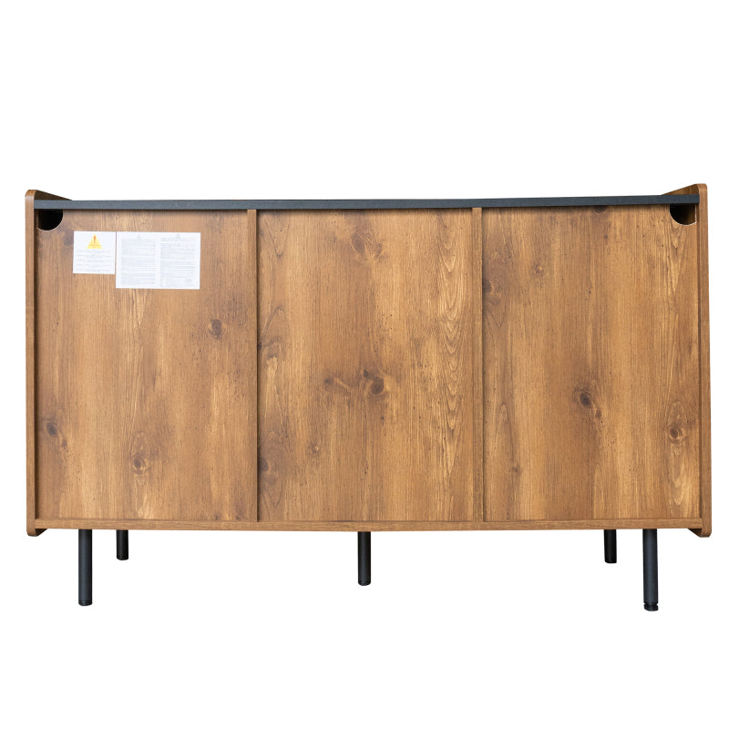120 cm Schwarzer und Holzfarbener Sideboard - Moderner Stil, Zwei Türen und Drei Schubladen