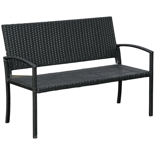 Polyrattan Gartenbank 2-Sitzer Parkbank mit Stahlgestell und Geflecht Schwarz B122 x T60 x H87cm für Garten & Terrasse