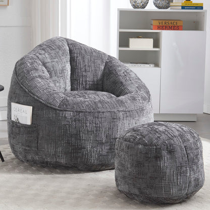 Sitzsack Sofa Stuhl für Erwachsene mit Fußstütze, Grau