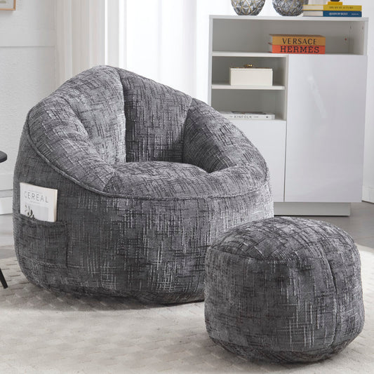 Sitzsack Sofa Stuhl für Erwachsene mit Fußstütze, Grau