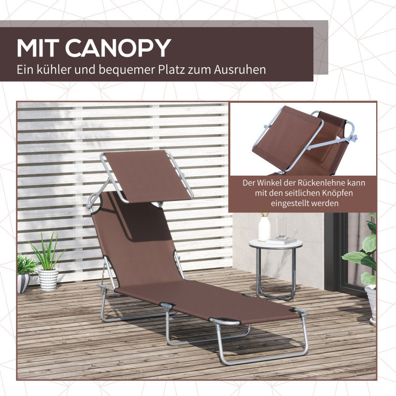 Sonnenliege Gartenliege klappbar mit Sonnenschutz Braun 187x58x36 cm für Terrasse & Balkon
