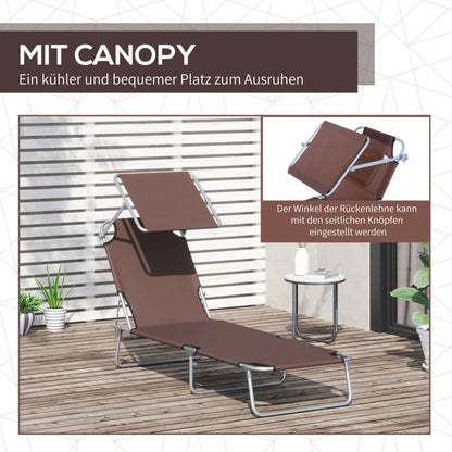 Sonnenliege Gartenliege klappbar mit Sonnenschutz Braun 187x58x36 cm für Terrasse & Balkon
