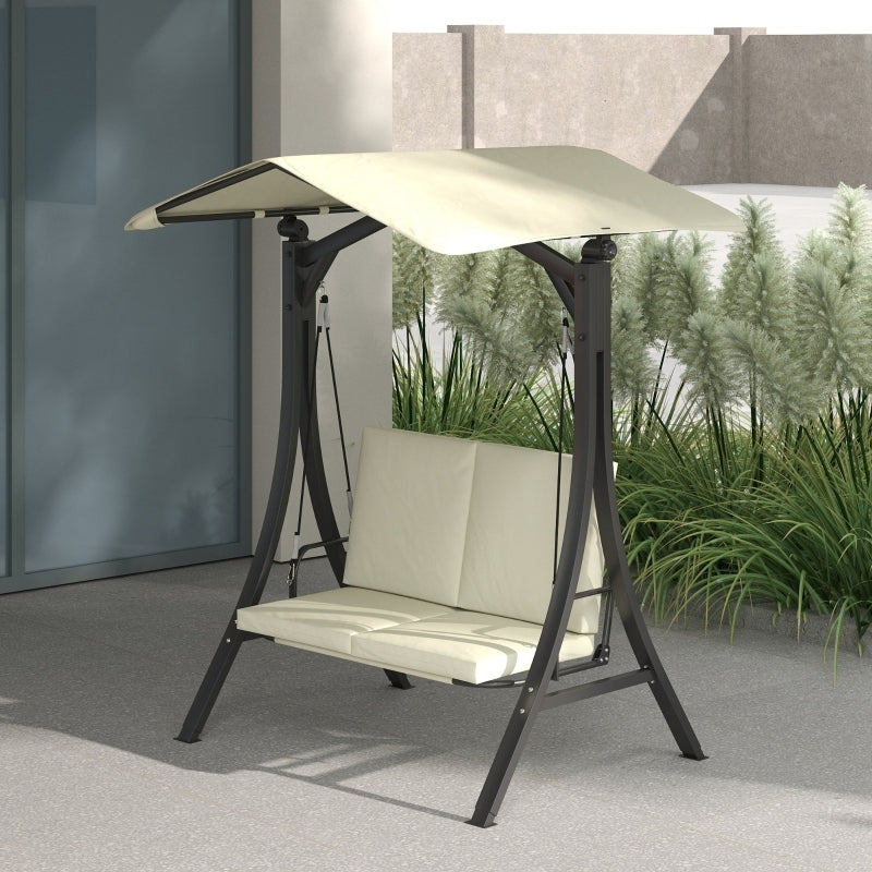 Hollywoodschaukel mit verstellbarem Sonnendach Sitzauflage, Schutzhülle 2-Sitzer Gartenschaukel, für Garten, Terrasse, Cremeweiß