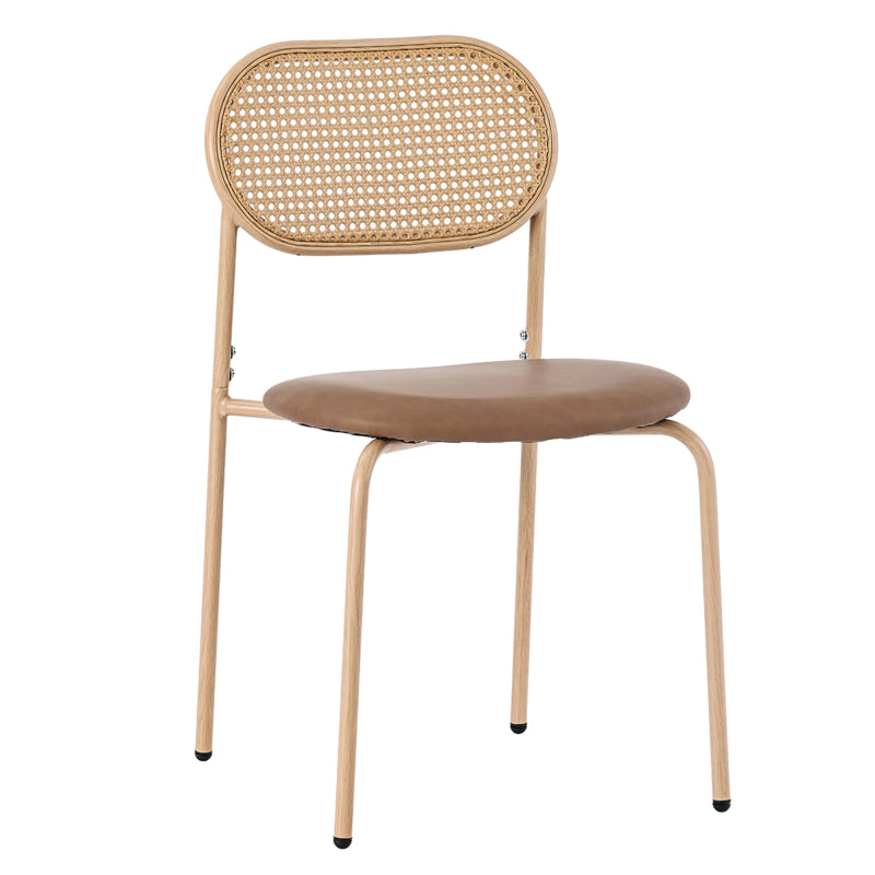 4er set Esszimmerstuhl, moderner, einfacher Freizeitstuhl mit vier Stützbeinen aus Metall, Rattan-Freizeitstuhl, Wohnzimmer- und Schlafzimmerstuhl, Braun