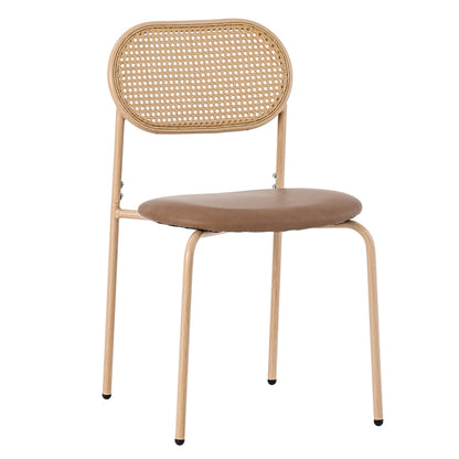 4er set Esszimmerstuhl, moderner, einfacher Freizeitstuhl mit vier Stützbeinen aus Metall, Rattan-Freizeitstuhl, Wohnzimmer- und Schlafzimmerstuhl, Braun