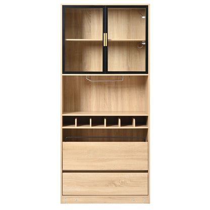 Badezimmerschrank,Spirituosenschrank,Vitrine Vitrinenschrank mit Glastüren und Beleuchtung 180 CM