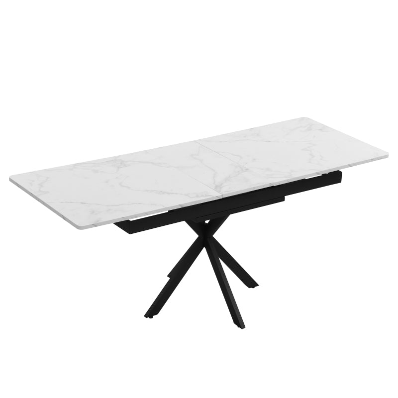 Erweiterbarer Esstisch,  L150/180 x B70 x H76 cm, Kreuzbein-Design, Marmorstruktur, Schwarz und Weiß