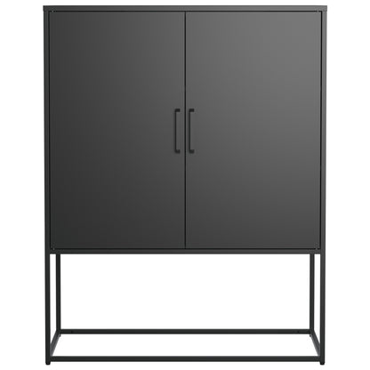 Metall-Sideboard,Lagerschrank– 2 Regale, freistehender Stahlschrank, Magnettüren, Anti-Kipp-Sicherung, Wohnzimmer, Küche, Büro, Schwarz, H 109 cm × B 85 cm × T 40 cm