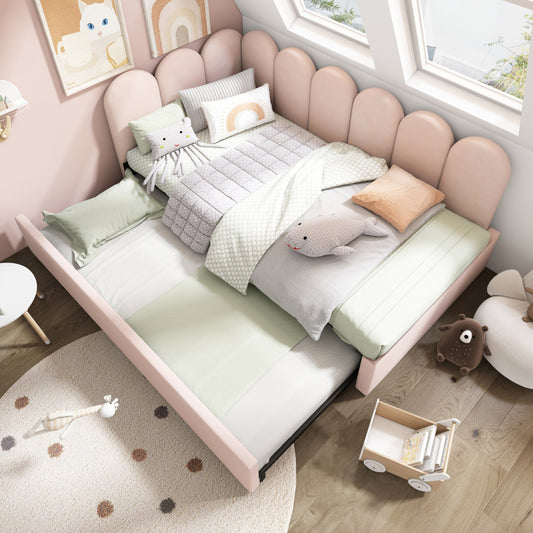 Polsterbett Daybett 90x200cm,Tagesbett Schlafsofa mit Ausziehbett 90x190cm, Kinderbett mit Lattenrost, Samt, Rosa, ohne Matratze
