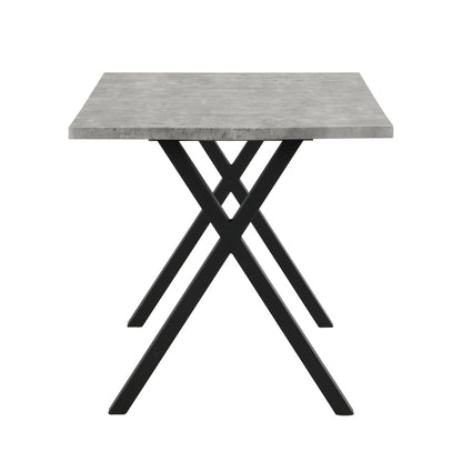 Moderner, einfacher Esstisch aus Schmiedeeisen, L140*B80*H76cm, Betonoptik+schwarz