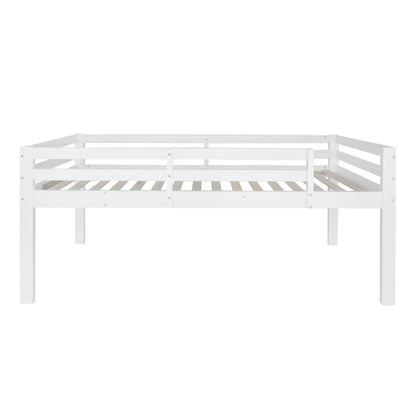 Etagenbett für Kinder, Kinderbett mit dreistufiger Winkelleiter und Absturzsicherung, Bett aufgeteilt in 2 Einzelbetten, Jugendbett, Einzelbett, Rahmen aus Kiefer, Weiß, 90x200cm