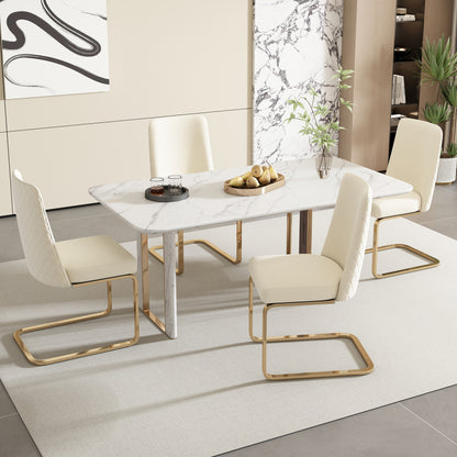 Samt-Esszimmerstuhl, 2er-Set, Lounge-Sessel, Diamant-Rücken-Design, mit goldfarbenen Metall-Stützbeinen, Beige