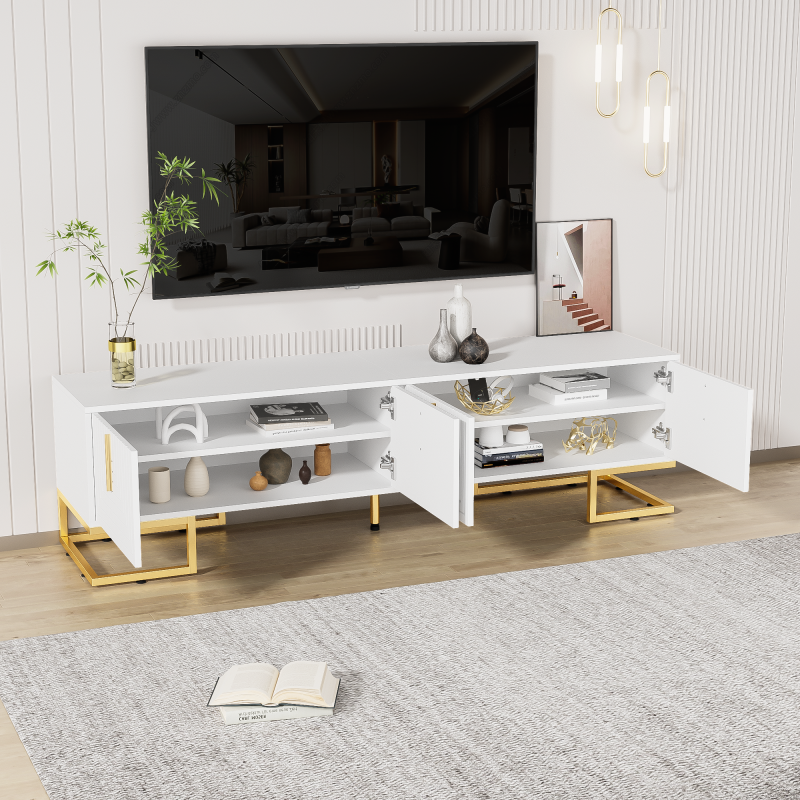 TV-Schrank, lowboard mit strukturierter Tür, TV-Möbel, goldenen Griffen und goldenen Füßen