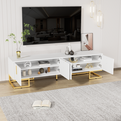 TV-Schrank, lowboard mit strukturierter Tür, TV-Möbel, goldenen Griffen und goldenen Füßen