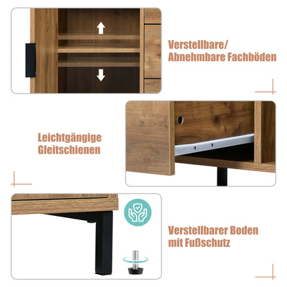 Kommode mit 2 Türen und 3 Schubladen, 120 x 40 x 76 cm in Dunkle Eiche, Verstellbare Ablage, Sideboard Highboard für Schlafzimmer & alle Wohnräume