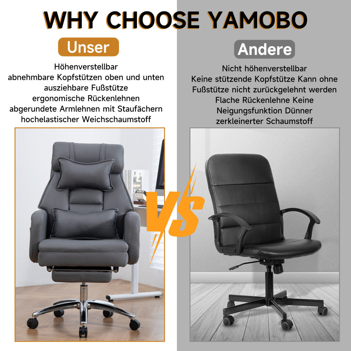 Ergonomischer Bürostuhl mit 155° Liegefunktion, Fußstütze, Tech-Leder, Dunkelgrau