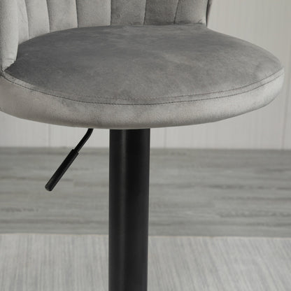 2er-Set Barhocker drehbare Barstühle mit Lehne höhenverstellbar Samt Touch grau, armlos, 51,5x57,5x93-114,5cm für Küche & Bar