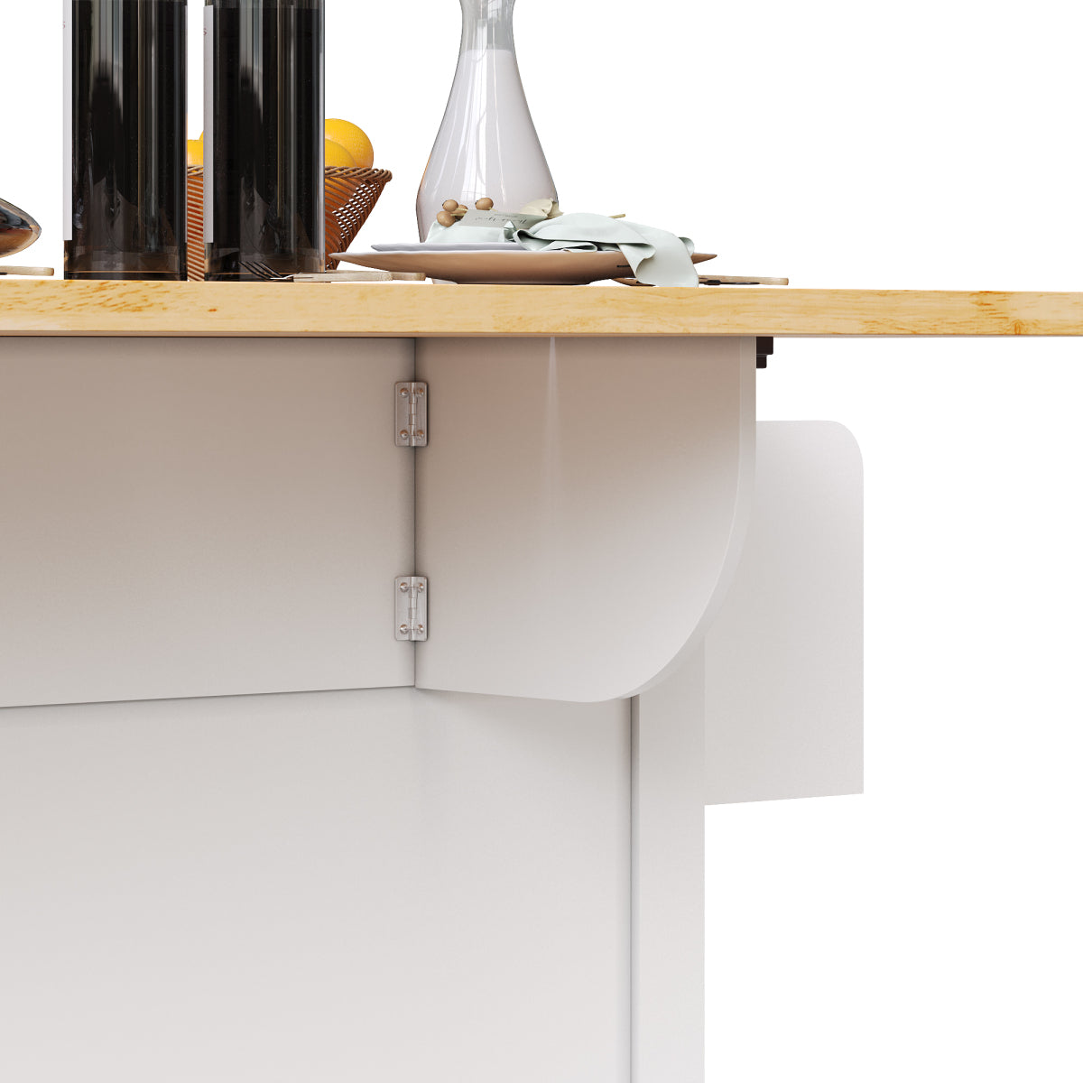 Kücheninsel mit Rollen & Glastüren, klappbare Arbeitsplatte, mobiler Servierwagen mit Schublade & Regal, Küchenwagen Weiß & Holzoptik