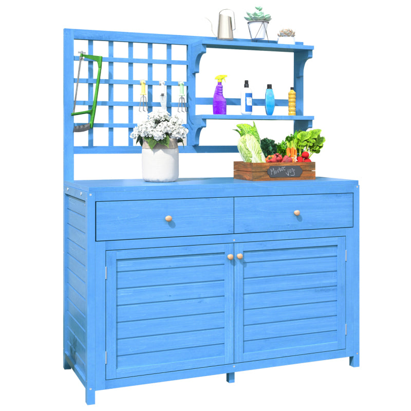 Holz Gartenschrank,Gartenschrank mit Regalen  Outdoor Schrank, Gartenschrank Geräteschuppen Terrassenschrank, Balkonschrank, Gerätehaus, Garten Möbel, Blau