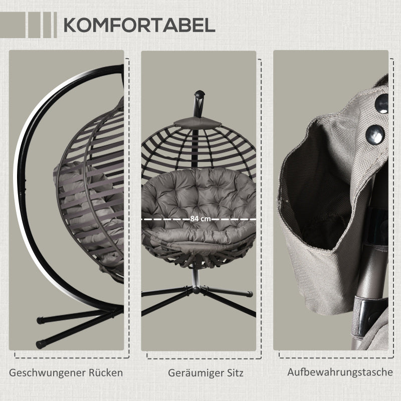 Hängesessel Hängekorb mit Gestell für 1 Person, faltbare Hängeschaukel mit Kissen, Stahl, 126x118x172cm für Garten & Balkon