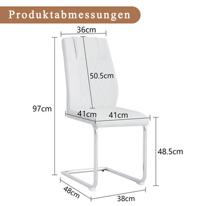 Nordischer Stil weißer PU Stuhl (vier Säcke in einem Paket) - Rückenlehne mit diamantförmigem Gitternähtdesign, glänzende silberne Metallbeine