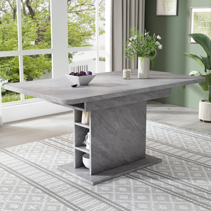 Ausziehbarer Esstisch, L110/130*W70*H75, Esstisch mit Stauraum, Betonoptik