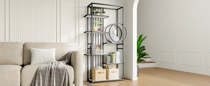 Metallregal im modernen Stil, solides Stahlrohr, geometrische Struktur, mehrstufiges Design, runde Dekoration, geeignet für die Inneneinrichtung