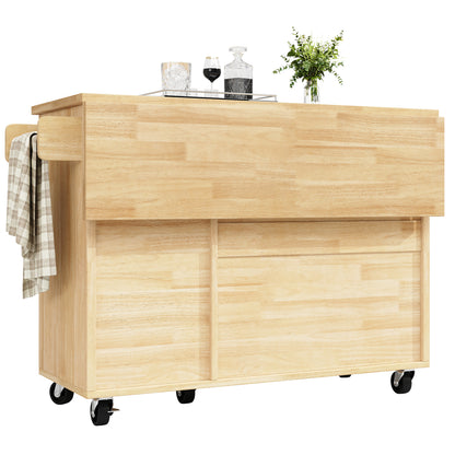 Kücheninsel 120x75cm klappbar Servicewagen mit Rollen, Buffetschrank Natur Holzoptik, Schachbrettmuster, 3 Schubladen & Handtuchhalter