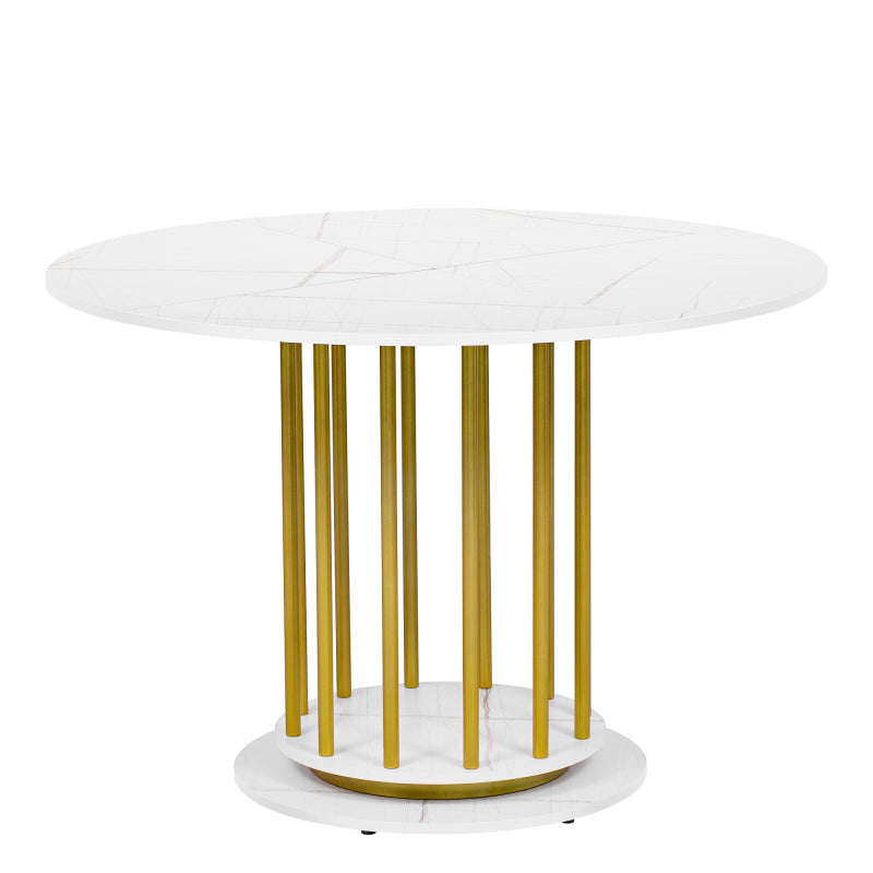 Runder Esstisch mit Marmoroptik Modernes Design mit Metallgestell, Weiß+Gold