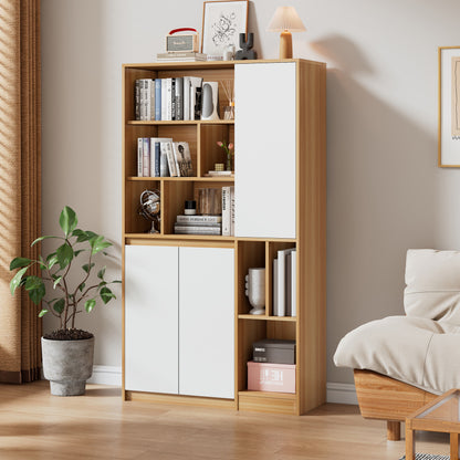 Moderner Bücherregal mit 3 Türen und verstellbaren Regalböden, Bücherregal in Holzfarbe