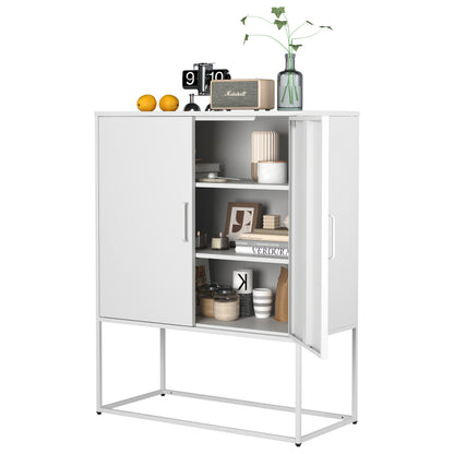 Metall-Sideboard,Lagerschrank– 2 Regale, Freistehender Stahlschrank, Magnettüren, Anti-Kipp-Sicherung, Wohnzimmer, Küche, Büro, Weiß, H 109 cm × B 85 cm × T 40 cm