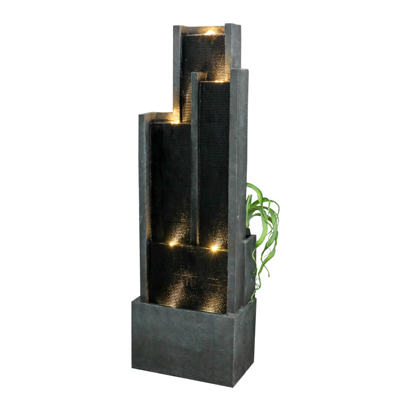 50.7inche Tall Indoor/Outdoor Resin Modern Water Fountain with Soothing Water Sounds & Warm LED Light, Perfect for Garden, Patio, Home & Office