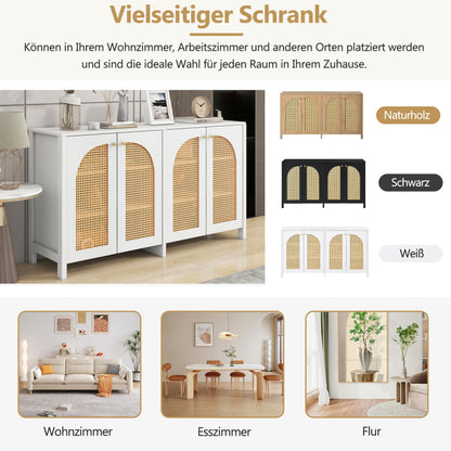 Modernes Sideboard im minimalistischen Stil 4-Rattantür, Metallgriff einfaches Buffetschrank für Esszimmer, Wohnzimmer, Küche (weiß)