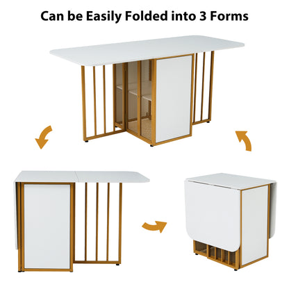 Essgruppe, (Set mit Esstisch, 6 Stühlen), Weiß und Gold