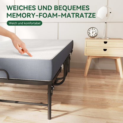 190 × 96 cm Klapp-Twin-Bett mit 9,5 cm Memory-Foam-Matratze, tragbares Gästebett/Rollbett, stabiler Metallrahmen