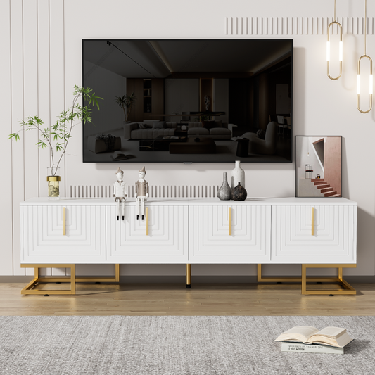 TV-Schrank, lowboard mit strukturierter Tür, TV-Möbel, goldenen Griffen und goldenen Füßen