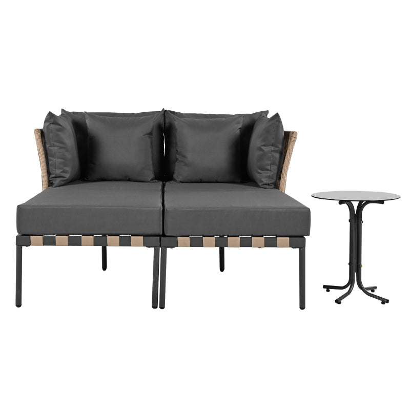 Gartensofa, Outdoor Loungesessel, Abnehmbarer und Modularer Garten Loungesessel, Balkonmöbel-Set, Loungemöbel, Terrassenmöbel mit 4 Kissen, Couchtisch mit Abnehmbaren und Waschbaren Kissen, Grau