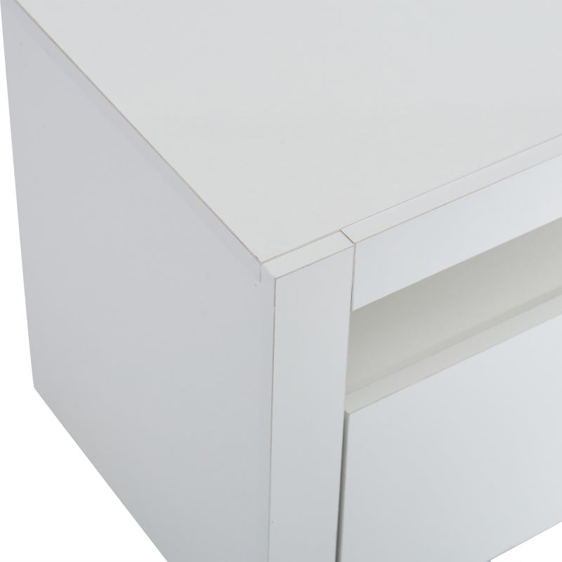 Weißer Hochglanz-TV-Schrank mit LED-Beleuchtung und Stauraum, weißes niedriges Paneel, bietet Platz für 80-Zoll-Fernseher, TV-Unterschrank mit herunterklappbarer Schranktür, 190 x 24 x 40 cm
