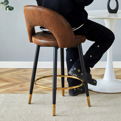 360° drehbarer Barstuhl. Braun atmungsaktives komfortables Technologiestoff, bequemer gepolsterter Bar-Stuhl, Eine Box von 2 Packungen.