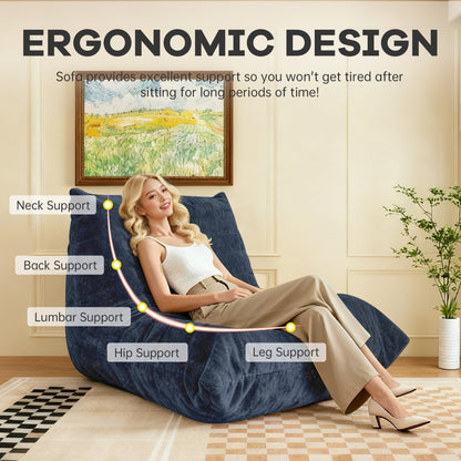 Ergonomischer Sitzsack Sessel mit 5-Zonen-Körperunterstützung, Bean Bag Chair aus Chenille-Stoff, Blue