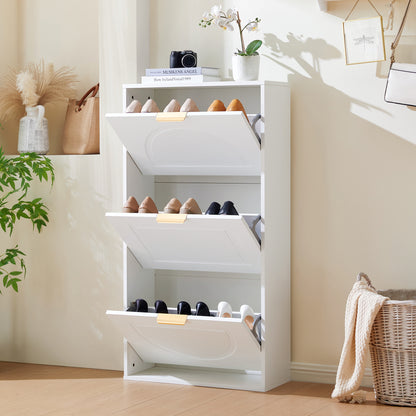 Schuhkipper Schmal mit 3 Klappen, Schuhschrank, Schuhschrank  Schuhkommode für Flur Wohnzimmer ,Weiß