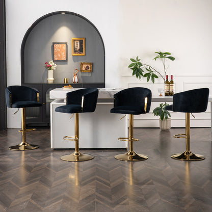 Moderner drehbarer höhenverstellbarer Barhocker, moderner Barhocker für Küche, Bar und Restaurant Theken, Hubhocker mit Rückenlehne und goldener Fußstütze (black.Set of 2)