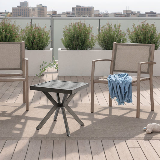 Outdoor Aluminum Square Side Table End Table for Patio, Backyard, Pool, Indoor Companion, Easy Maintenance and Weather Resistant, Dark Grey