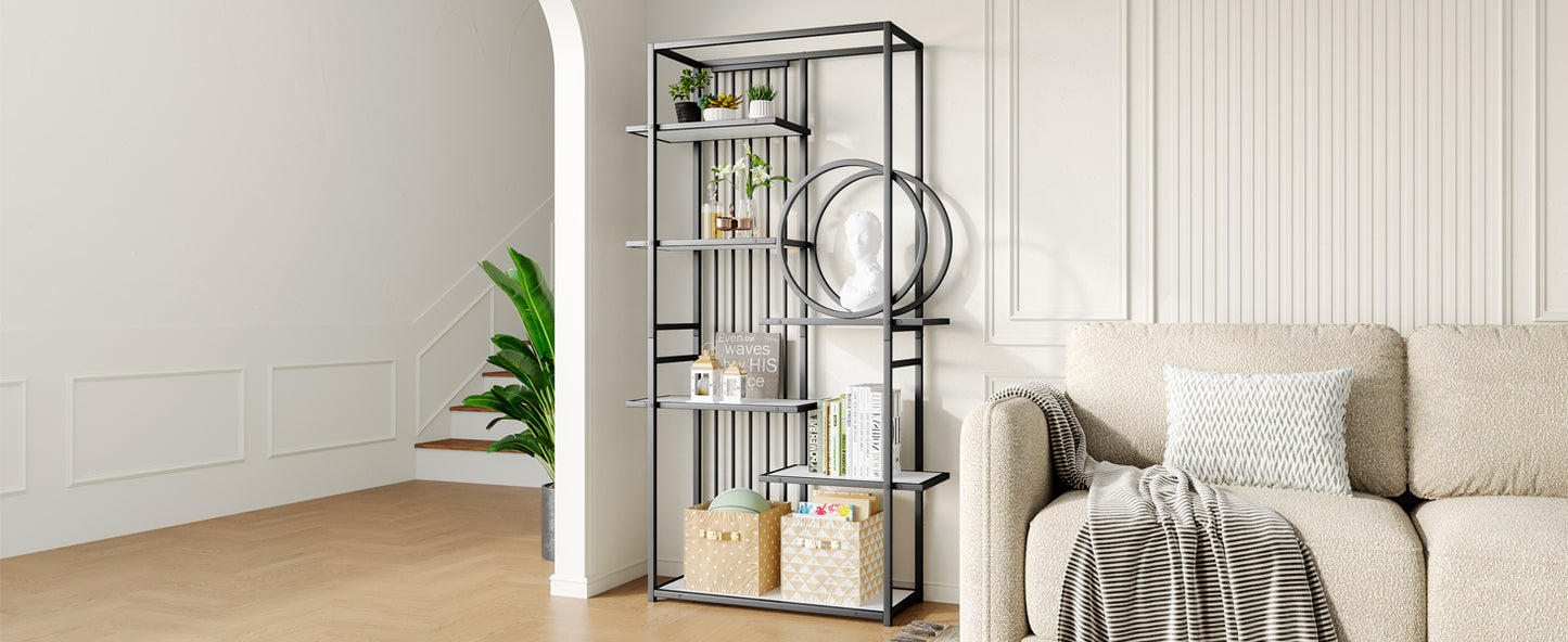Metallregal im modernen Stil, solides Stahlrohr, geometrische Struktur, mehrstufiges Design, runde Dekoration, geeignet für die Inneneinrichtung
