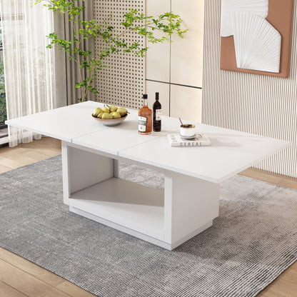 Ausziehbarer Esstisch, quadratischer Esstisch, Couchtisch, Länge 140/180 x Breite 70 x Höhe 76,5 cm, moderner einfacher Esstisch, weiß