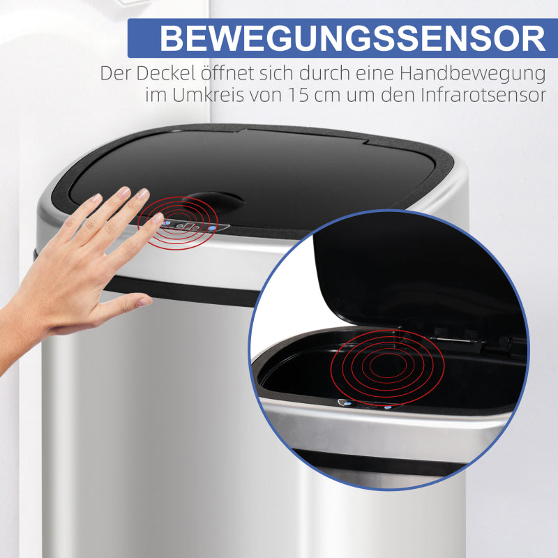Mülleimer 58L automatischer Abfalleimer mit Infrarotsensor, hygienisch, groß, Edelstahl Silber