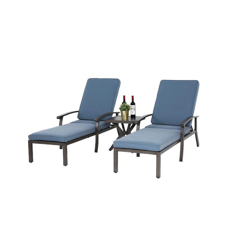 Lounge Patio Chair with Cotton Cushion, Adjustable Reclining Rust-Resistant Aluminum  Poolside Chaise Lounge Furniture, Waterproof Blue Cushion (1pc)