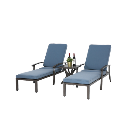 Lounge Patio Chair with Cotton Cushion, Adjustable Reclining Rust-Resistant Aluminum  Poolside Chaise Lounge Furniture, Waterproof Blue Cushion (1pc)